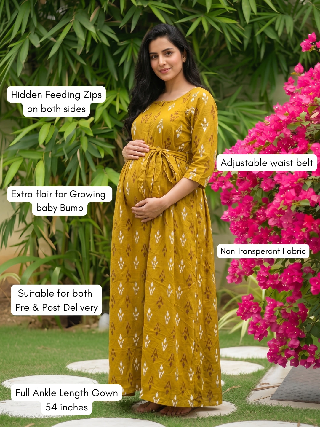 Akra Yellow - Maternity Dress with Feeding Zips - Soft Rayon