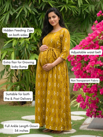 Akra Yellow - Maternity Dress with Feeding Zips - Soft Rayon