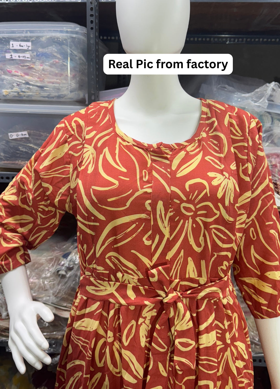 Flower Sketch - Orange - Maternity Kurti with Feeding Zips - Soft Rayon