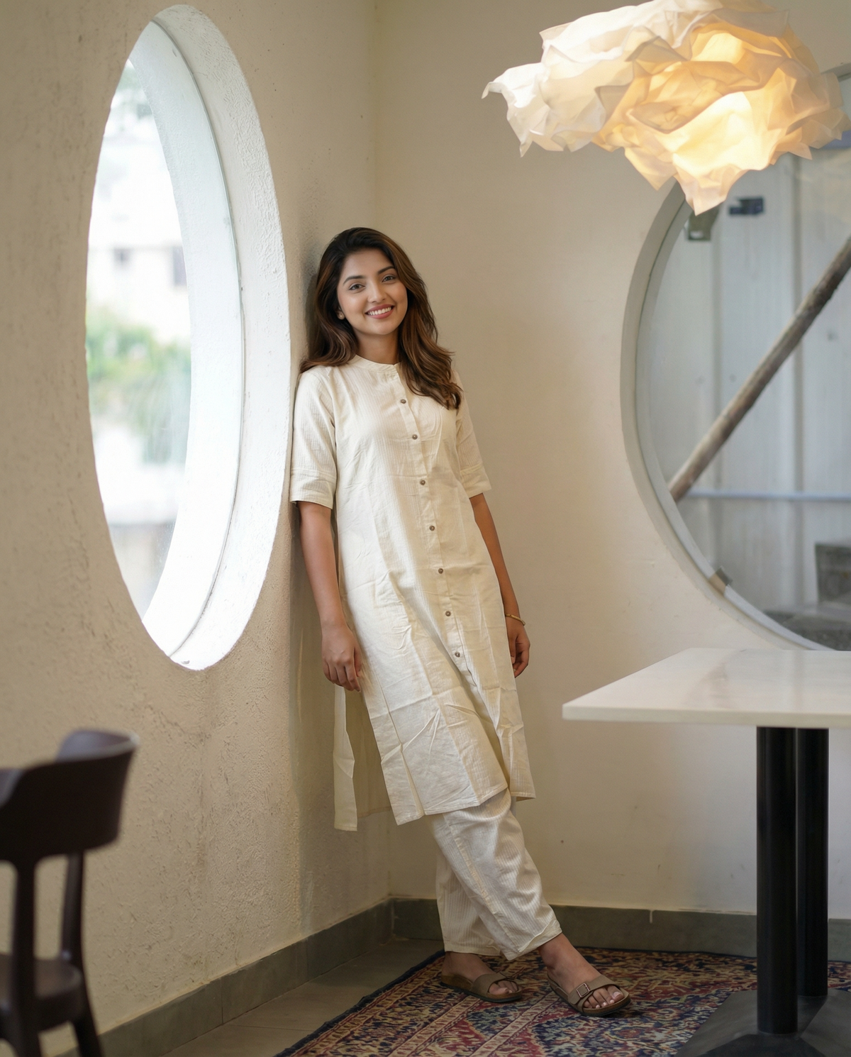 Knee Length - Katha Off White - Cord Set - Pure Cotton