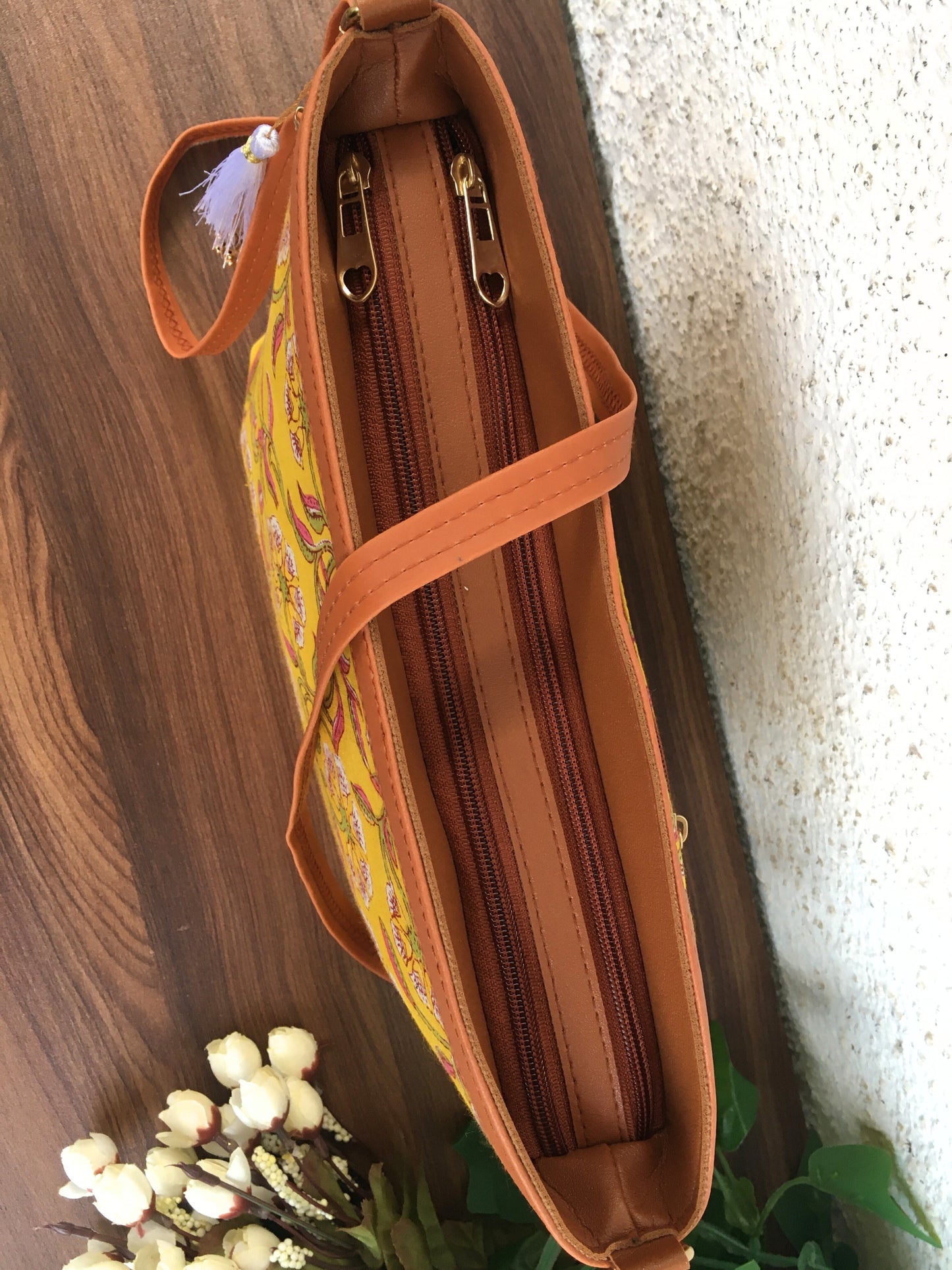 Minsk - 3 zip- Big size - Sling Bag - Yellow Flower