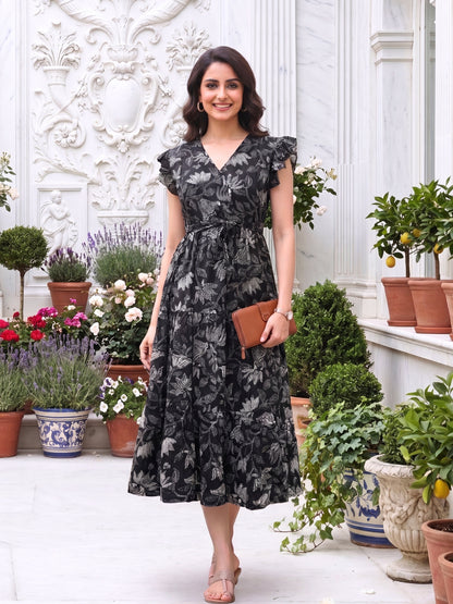 Black Lotus - Sleevless Midi Dress - Soft Rayon
