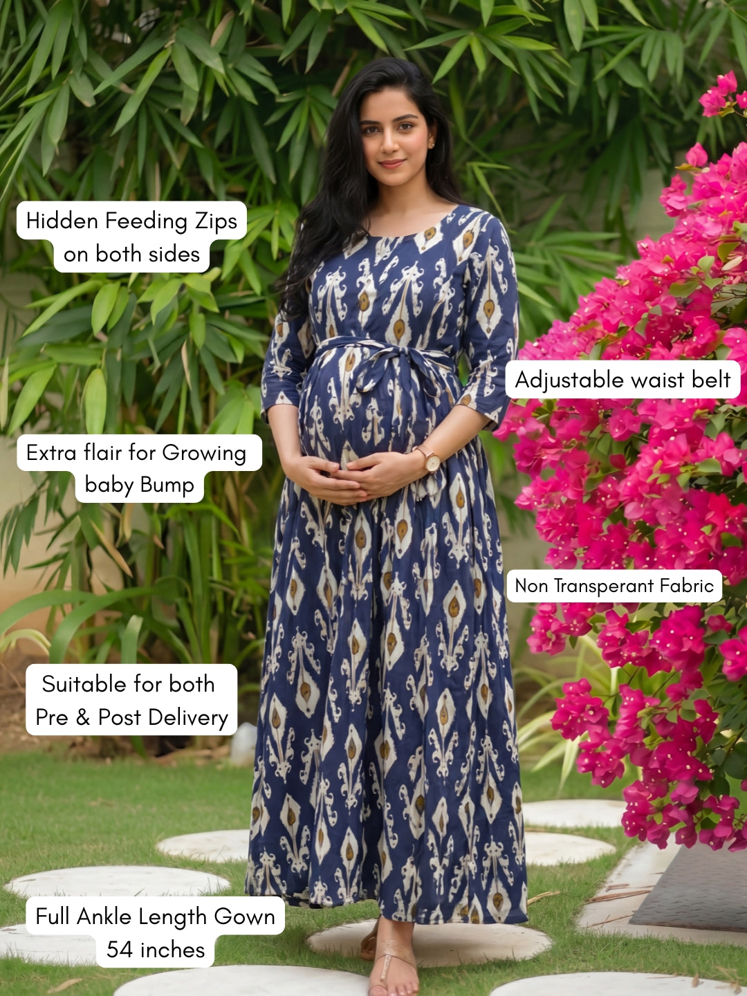 White Arrow - Blue - Maternity Dress with Feeding Zips - Soft Rayon