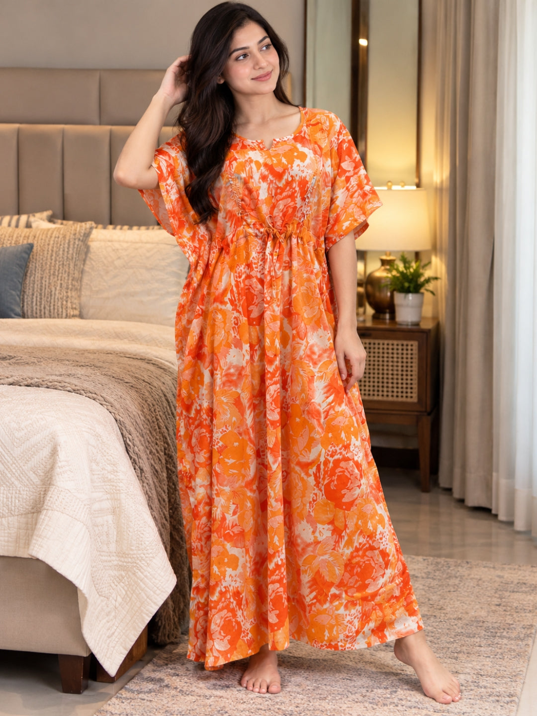 Kaftan - Tropical Sunset - Maternity  Feeding Zips - Free Size - Soft Rayon