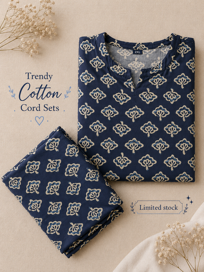 Blue Cream Sunflower - Cord Set - Pure Cotton