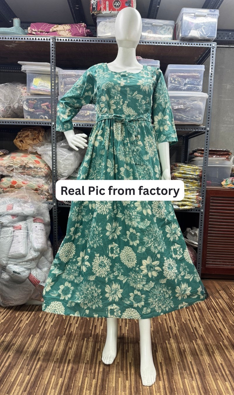 Marigold Sea Blue - Maternity Kurti with Feeding Zips - Cotton Flex - Thicker Fabric