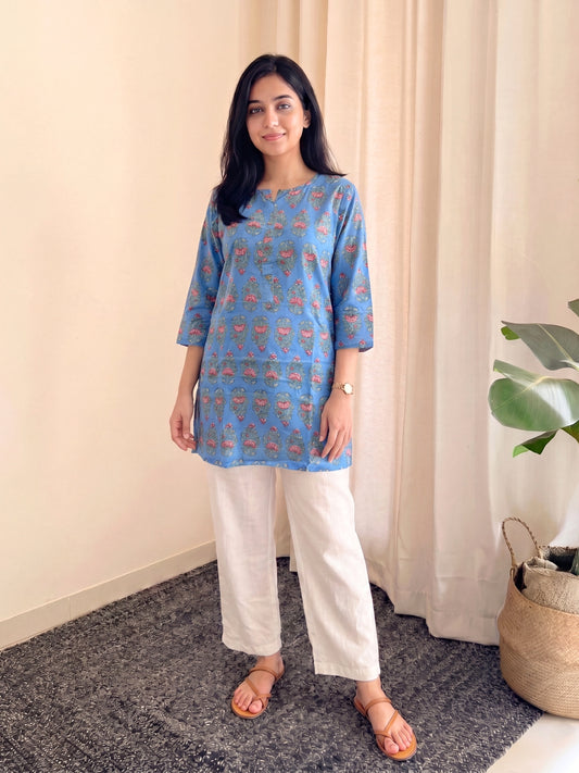 Firozi Garden - Cord Set with White Pant - Pure Cotton