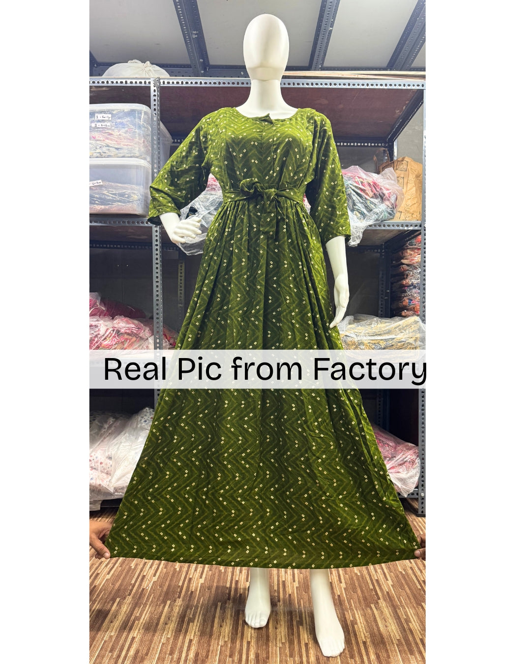 Green ZigZag Bandhani - Maternity Kurti with Feeding Zips - Soft Rayon