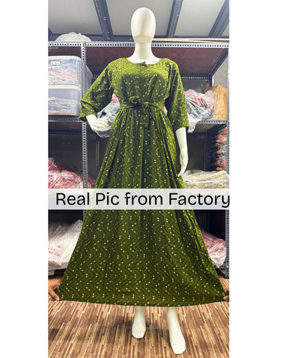 Green ZigZag Bandhani - Maternity Kurti with Feeding Zips - Soft Rayon