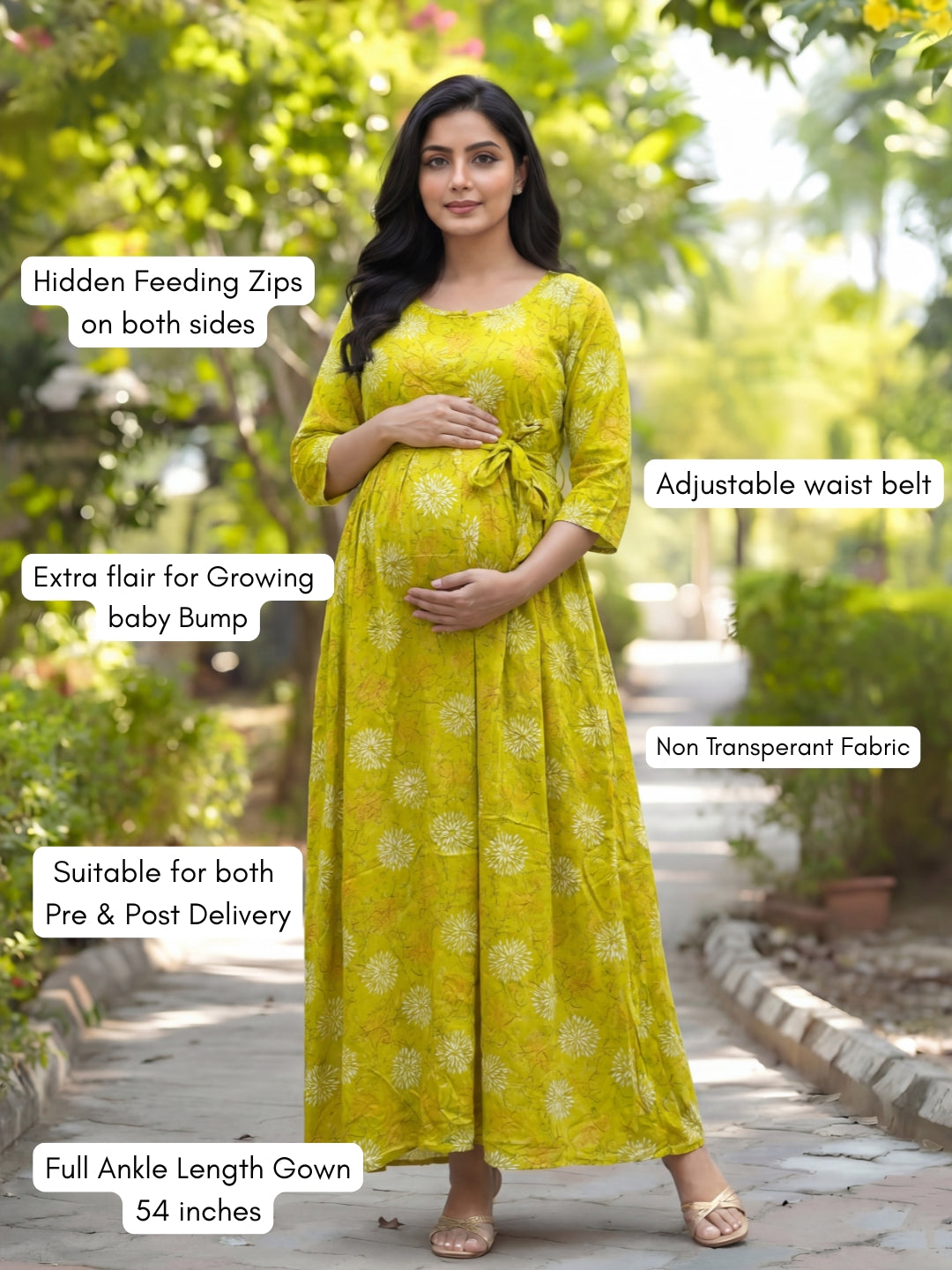 Marigold Rayon - Lemon White - Maternity Kurti with Feeding Zips - Soft Rayon
