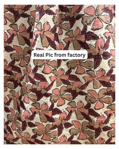 Pink Cream Leaf - Maternity Kurti with Feeding Zips - Cotton Flex - Thicker Fabric