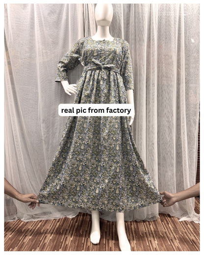 Green Blue Forrest - Maternity Kurti with Feeding Zips - Cotton Flex - Thicker Fabric