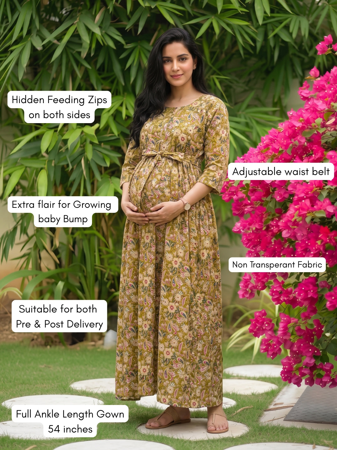 Gulmohar - Dessert - Maternity Dress with Feeding Zips - Pure Cotton