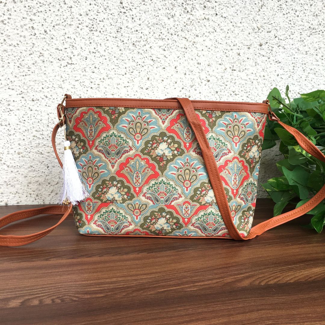 Minsk - 3 zip- Big size - Sling Bag - Royal Flower Sky Blue