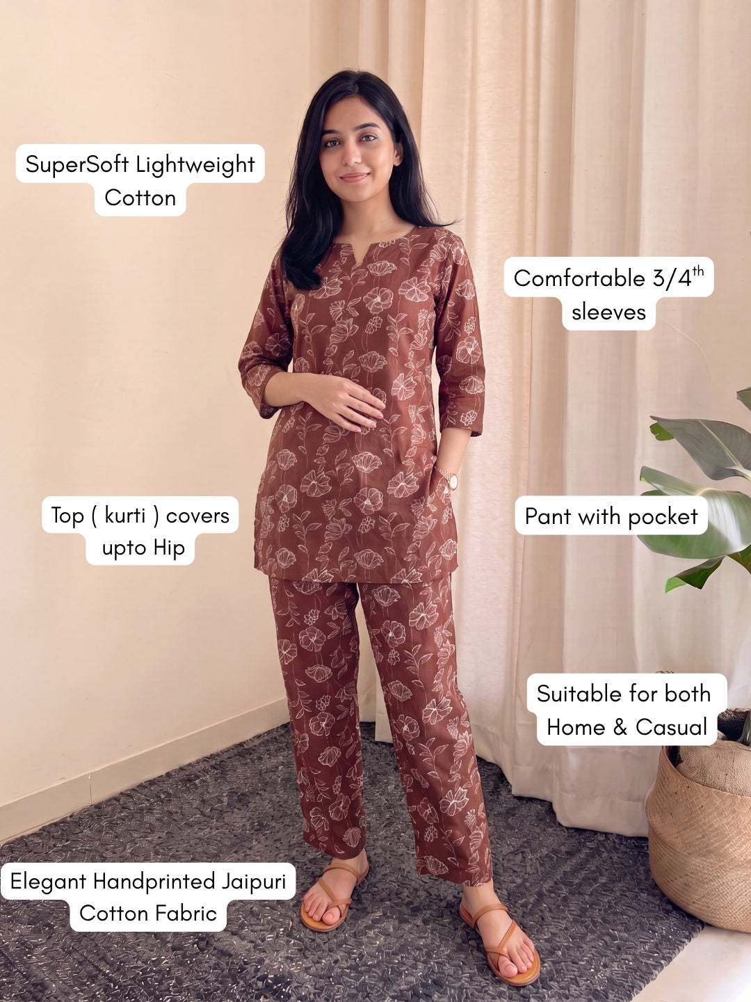 Multi Flower Maroon - Cord Set - Pure Cotton