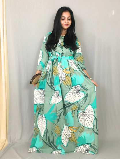 Lotus Sea Green - Maternity Kurti with Feeding Zips - Cotton Flex - Thicker Fabric
