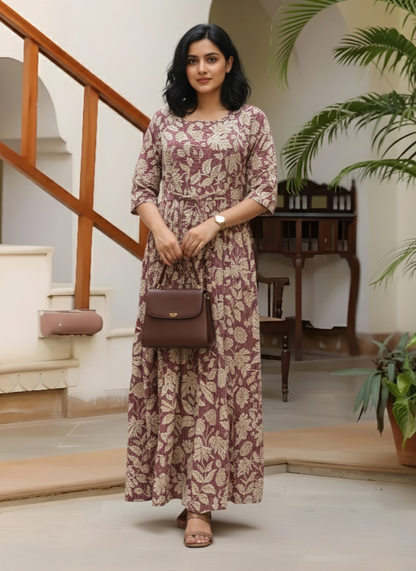 Leafy Stripes - Purple - Maternity Kurti with Feeding Zips - Soft Rayon