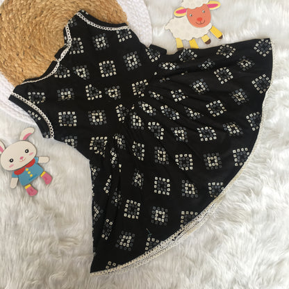 Baby Frock - Black Square Bandhani