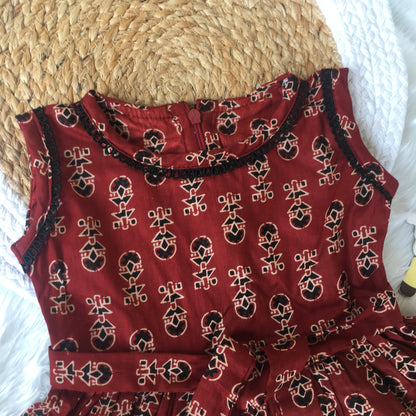 Baby Frock - Maroon Cream Ajrakh