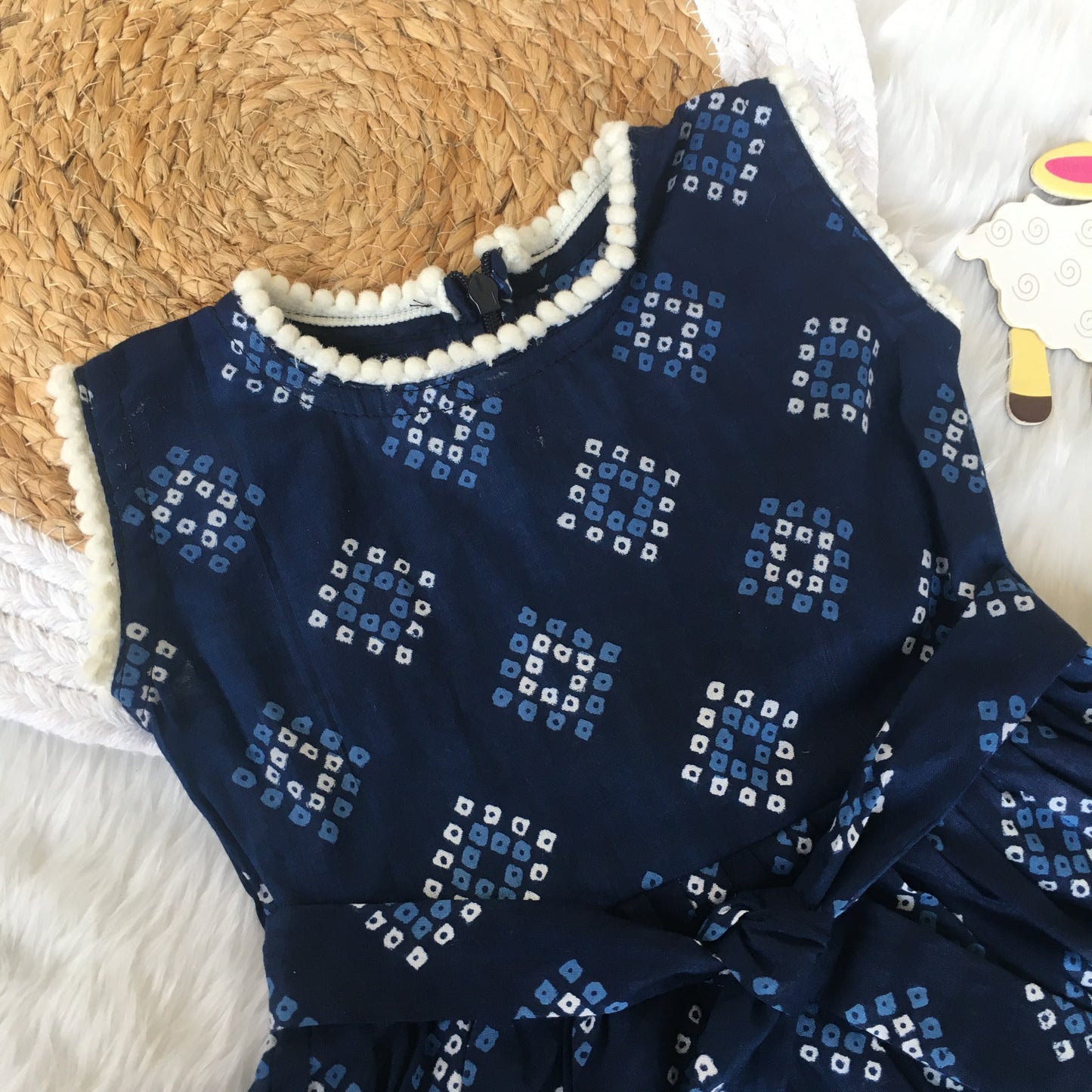 Baby Frock - Blue Square Bandhani