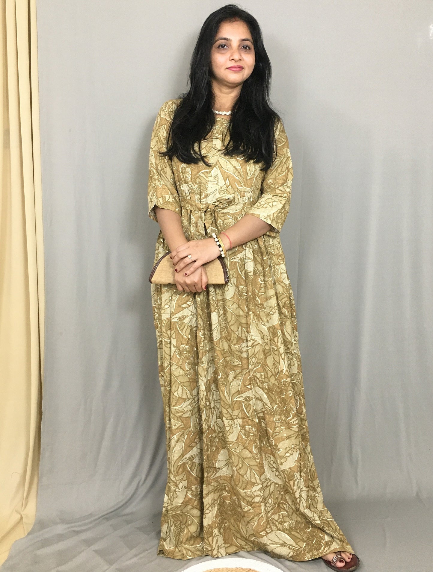 Multi Flower Dessert Cream  - Maternity Kurti with Feeding Zips - Soft Rayon