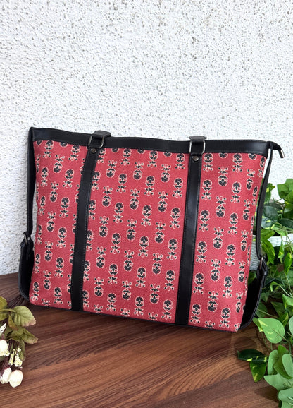 Maroon Ajrakh - Office & College Tote Bag with Laptop Compartment