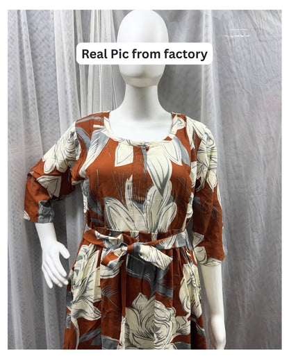 Dessert Cream Rose - Maternity Kurti with Feeding Zips - Soft Rayon