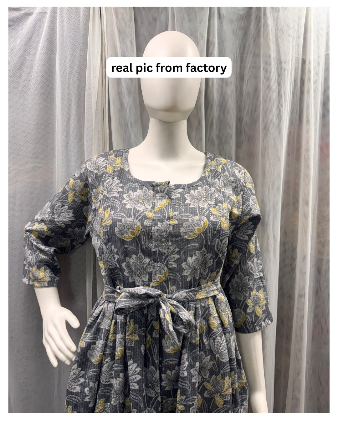 Katha Grey Lotus - Maternity Kurti with Feeding Zips - Cotton Flex - Thicker Fabric