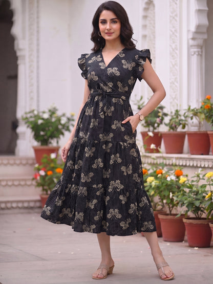Black Butterfly - Sleevless Midi Dress - Soft Rayon