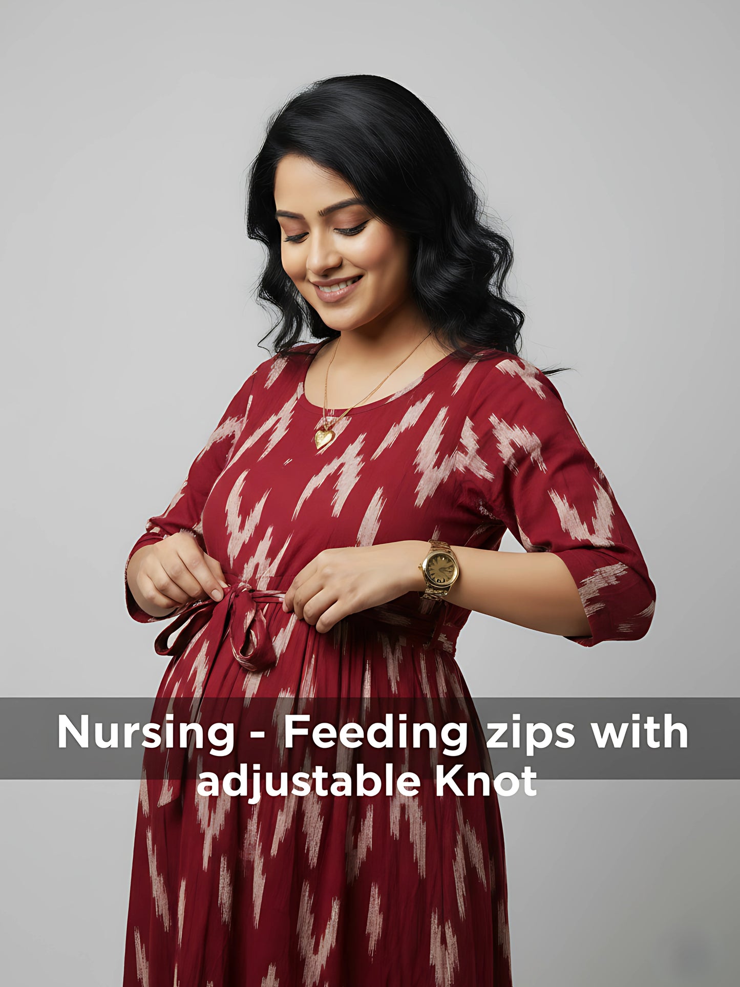 Maroon Arrow - Maternity Kurti with Feeding Zips - Soft Rayon