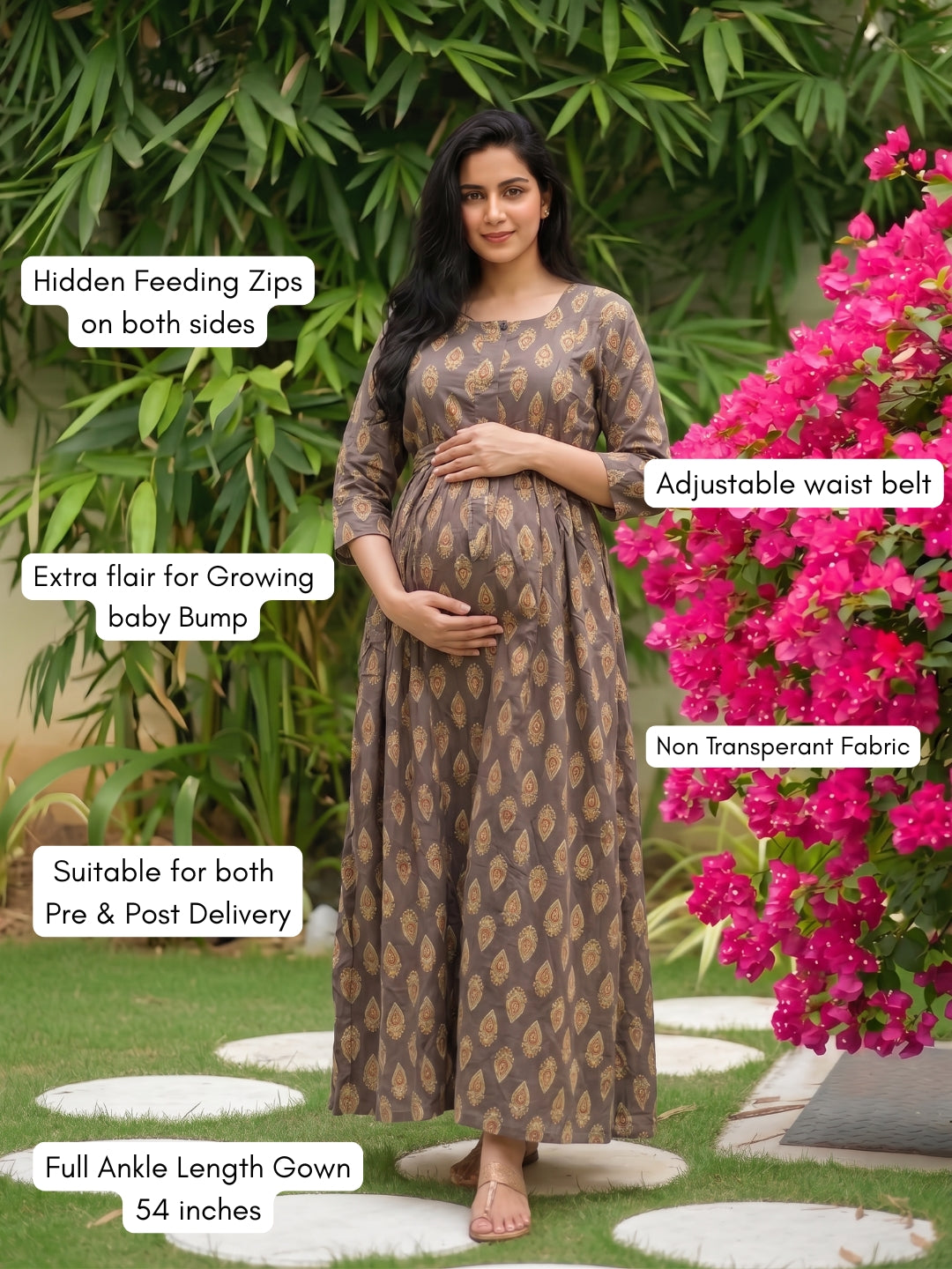 Grey Keri - Maternity Dress with Feeding Zips - Soft Rayon