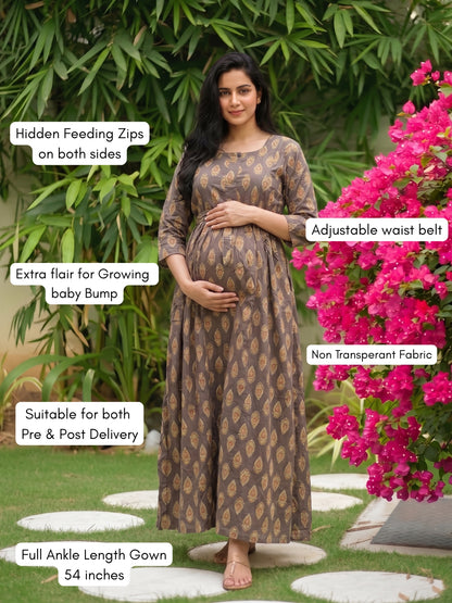 Grey Keri - Maternity Dress with Feeding Zips - Soft Rayon