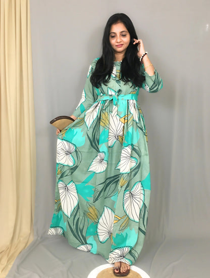 Lotus Sea Green - Maternity Kurti with Feeding Zips - Cotton Flex - Thicker Fabric