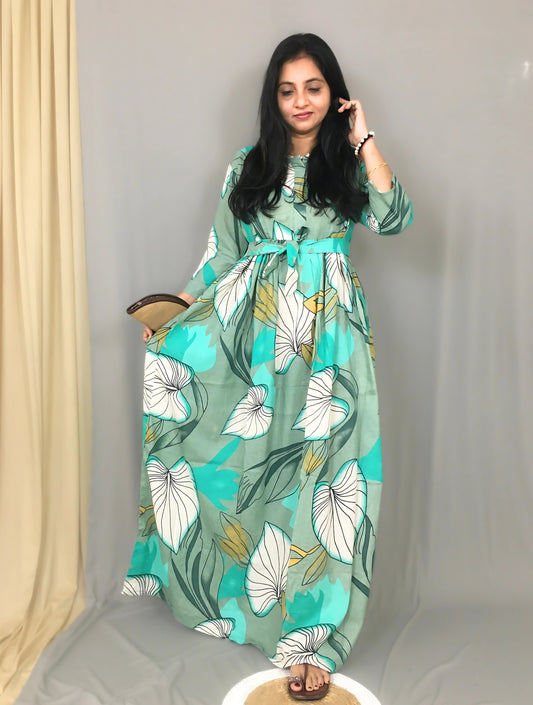 Lotus Sea Green - Maternity Kurti with Feeding Zips - Cotton Flex - Thicker Fabric