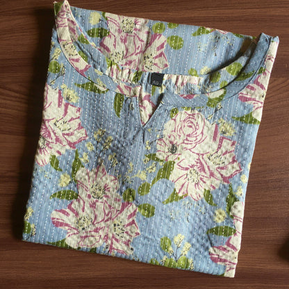 Katha Work - Classy Flowers - SKY Blue - Cord Set - Pure Cotton