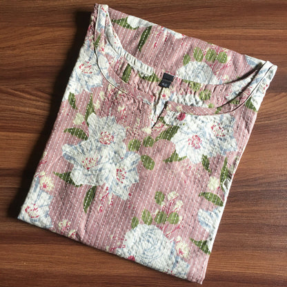 Katha work - Classy Flowers - Peach - Cord Set - Pure Cotton