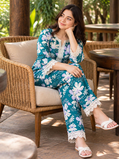 Lace Work Sea Blue - Cord Set - Soft Rayon
