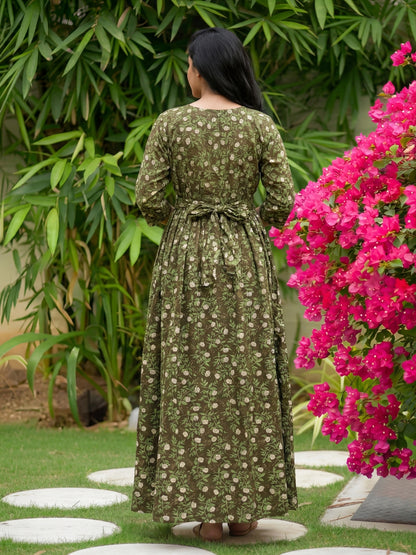 Rose Green - Maternity Kurti with Feeding Zips - Soft Rayon