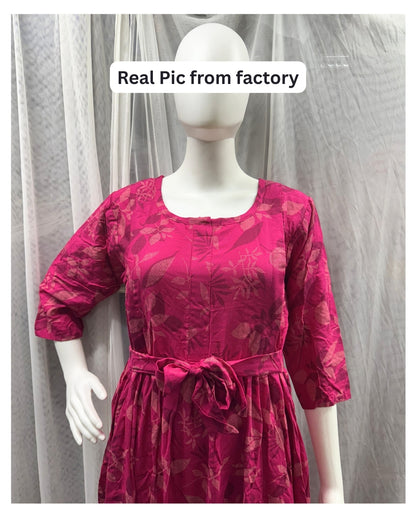 Raani Flower & Leafs - Maternity Kurti with Feeding Zips - Soft Rayon