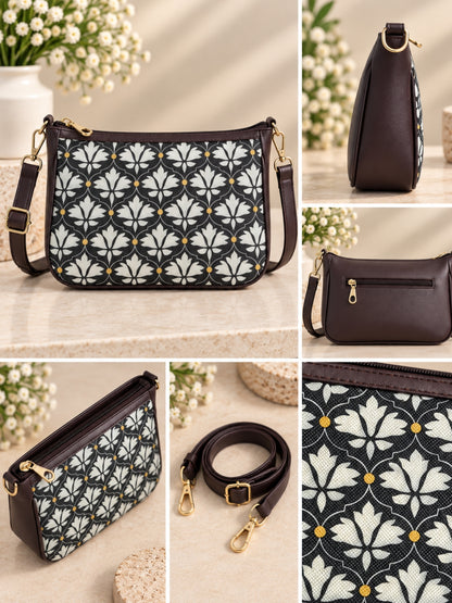 AMARA - Black White Flower - Shoulder Bag & Sling