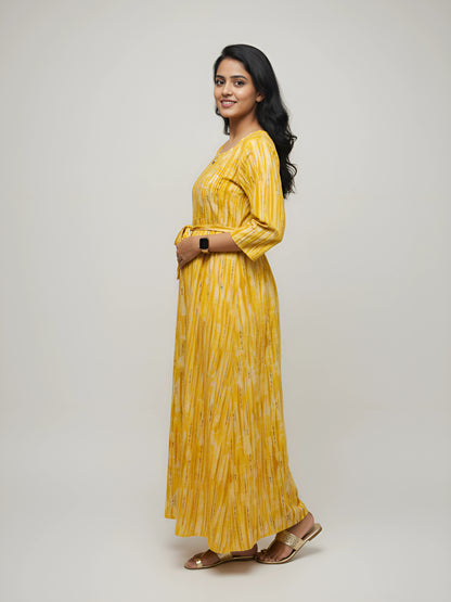 Tie Dye Shibori - Yellow - Maternity Kurti with Feeding Zips - Cotton Flex - Thicker Fabric