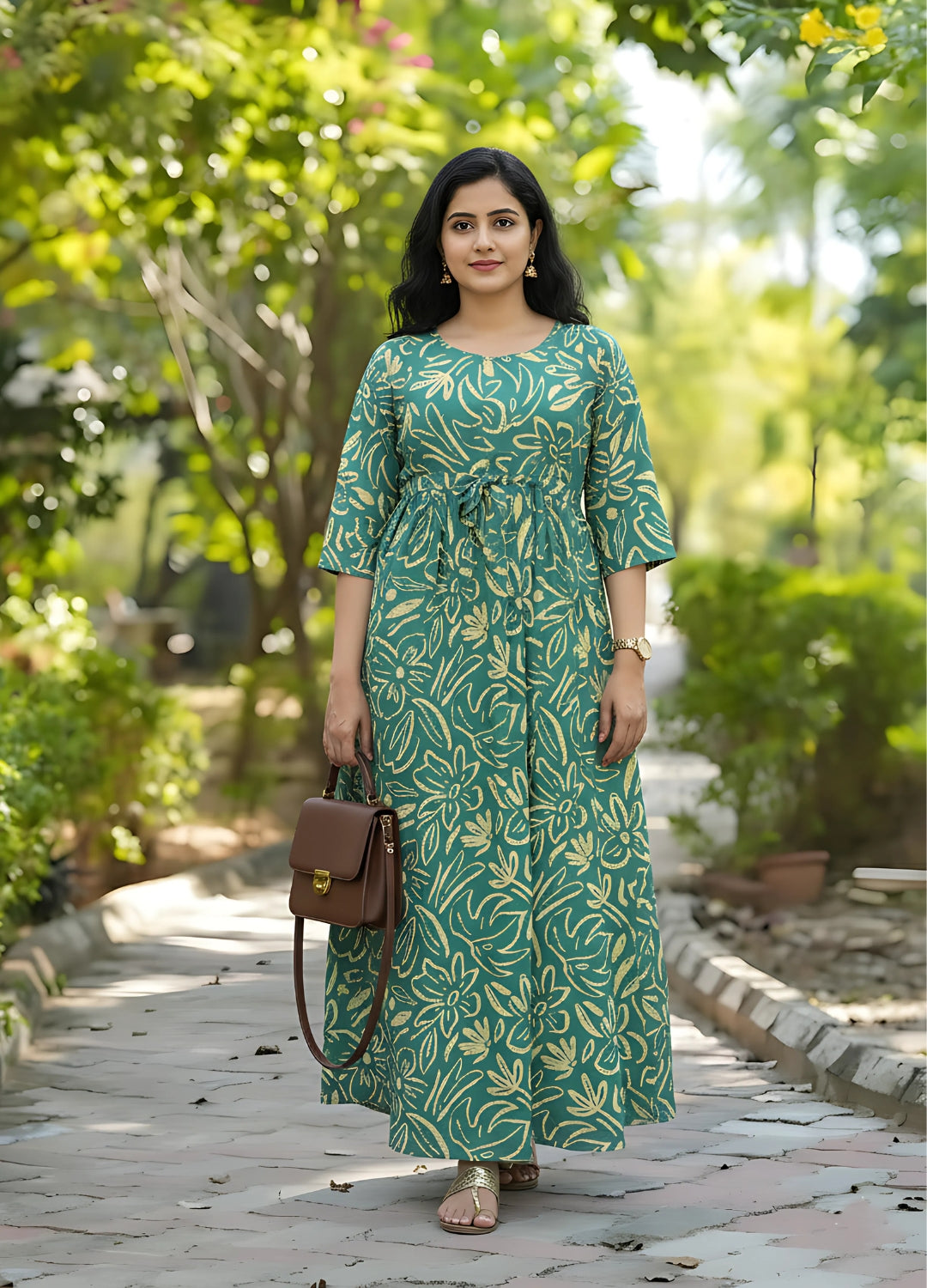 Flower Sketch - Sea Blue - Maternity Kurti with Feeding Zips - Soft Rayon