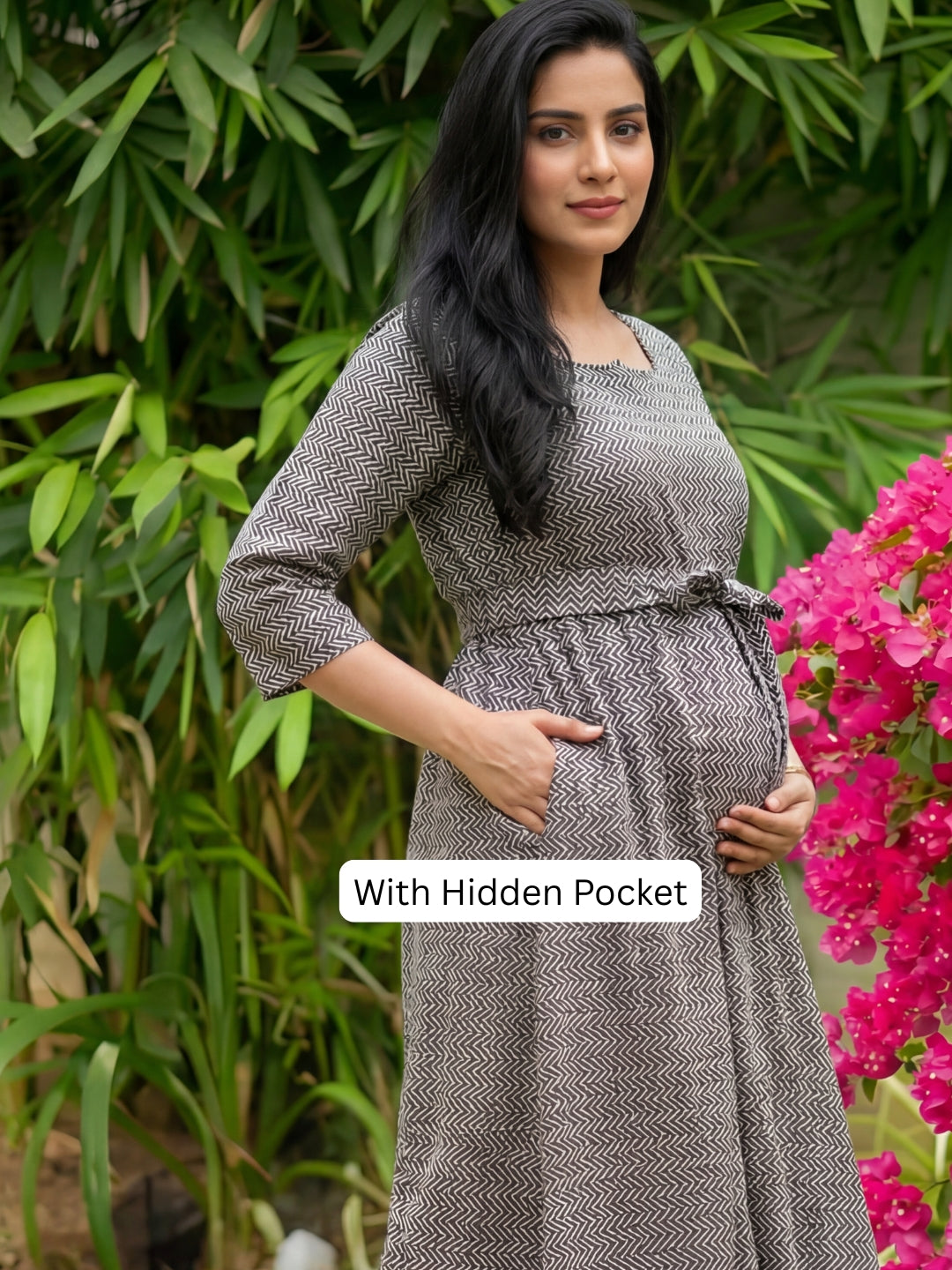 Black Wave - Maternity Kurti with Feeding Zips - Cotton Flex - Thicker Fabric
