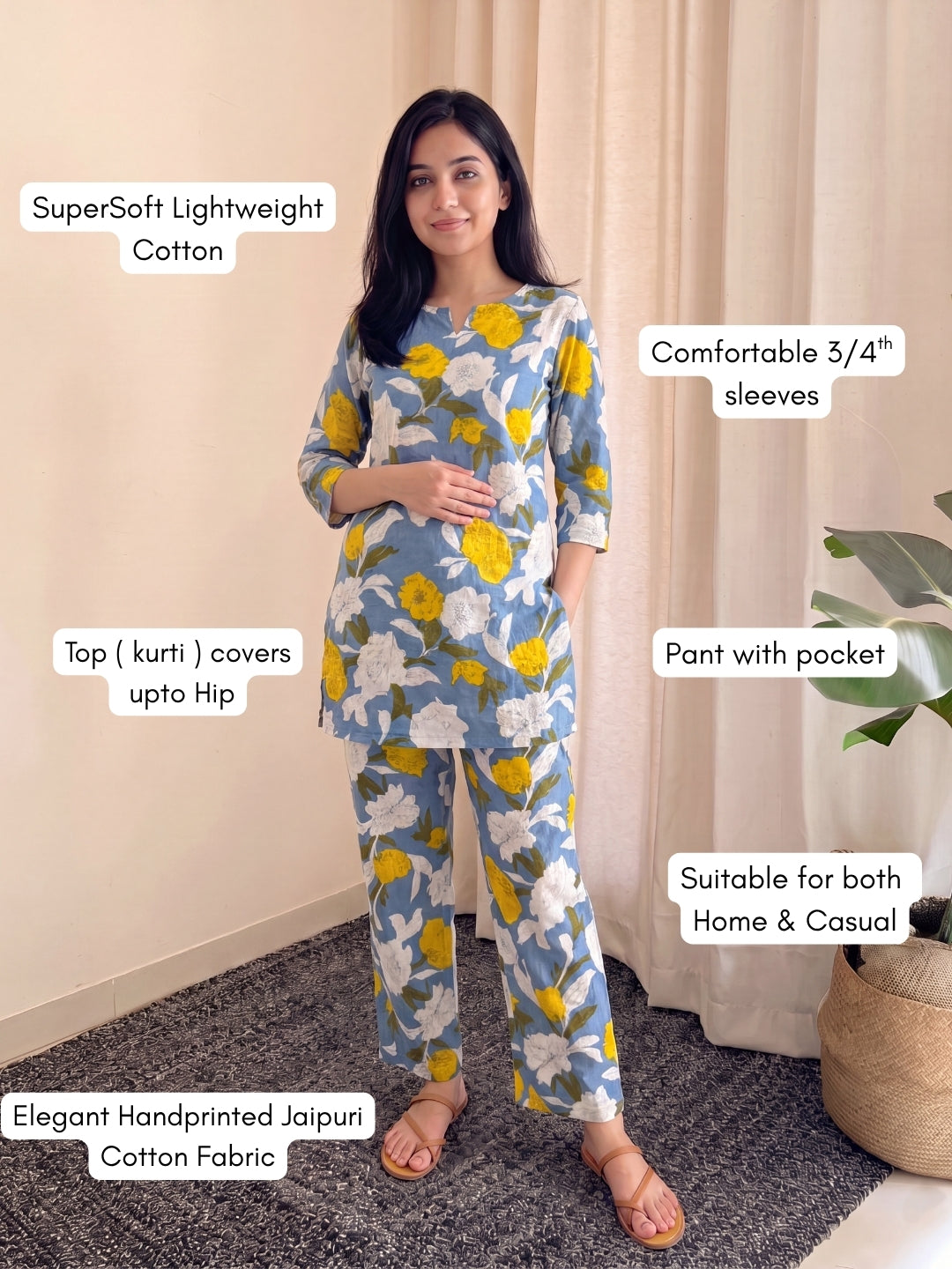 Mix Flower - Sky Blue - Cord Set - Pure Cotton