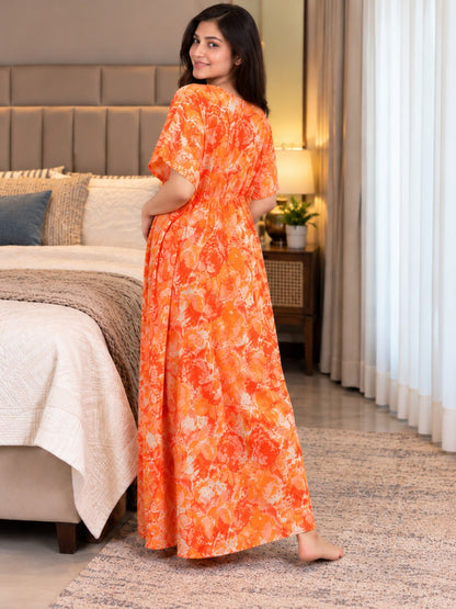 Kaftan - Tropical Sunset - Maternity  Feeding Zips - Free Size - Soft Rayon