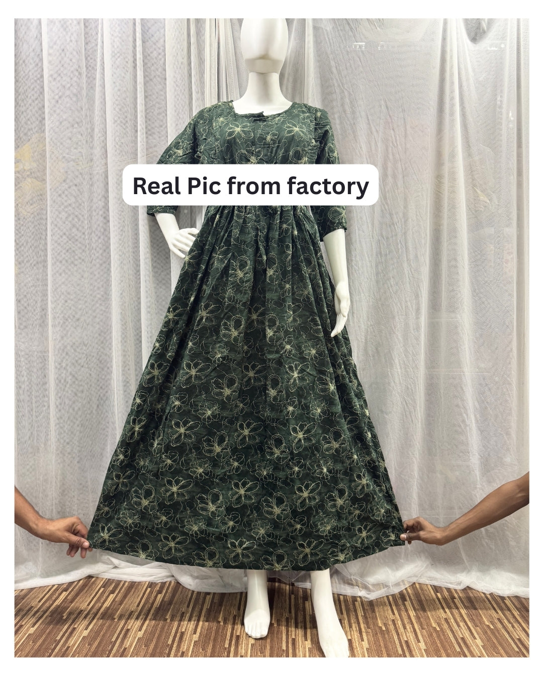 Green Mix Flower - Maternity Kurti with Feeding Zips - Soft Rayon