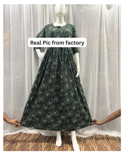 Green Mix Flower - Maternity Kurti with Feeding Zips - Soft Rayon