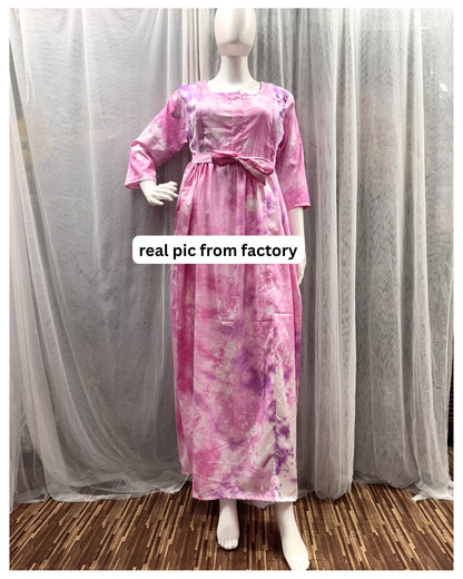 Tie Dye - Pink - Maternity Kurti with Feeding Zips - Soft Rayon