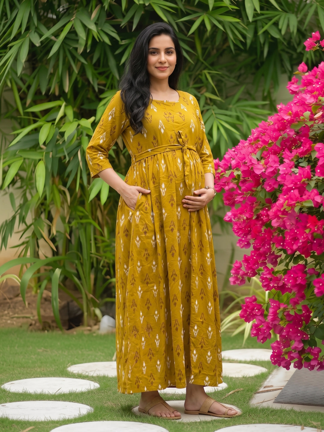 Akra Yellow - Maternity Dress with Feeding Zips - Soft Rayon