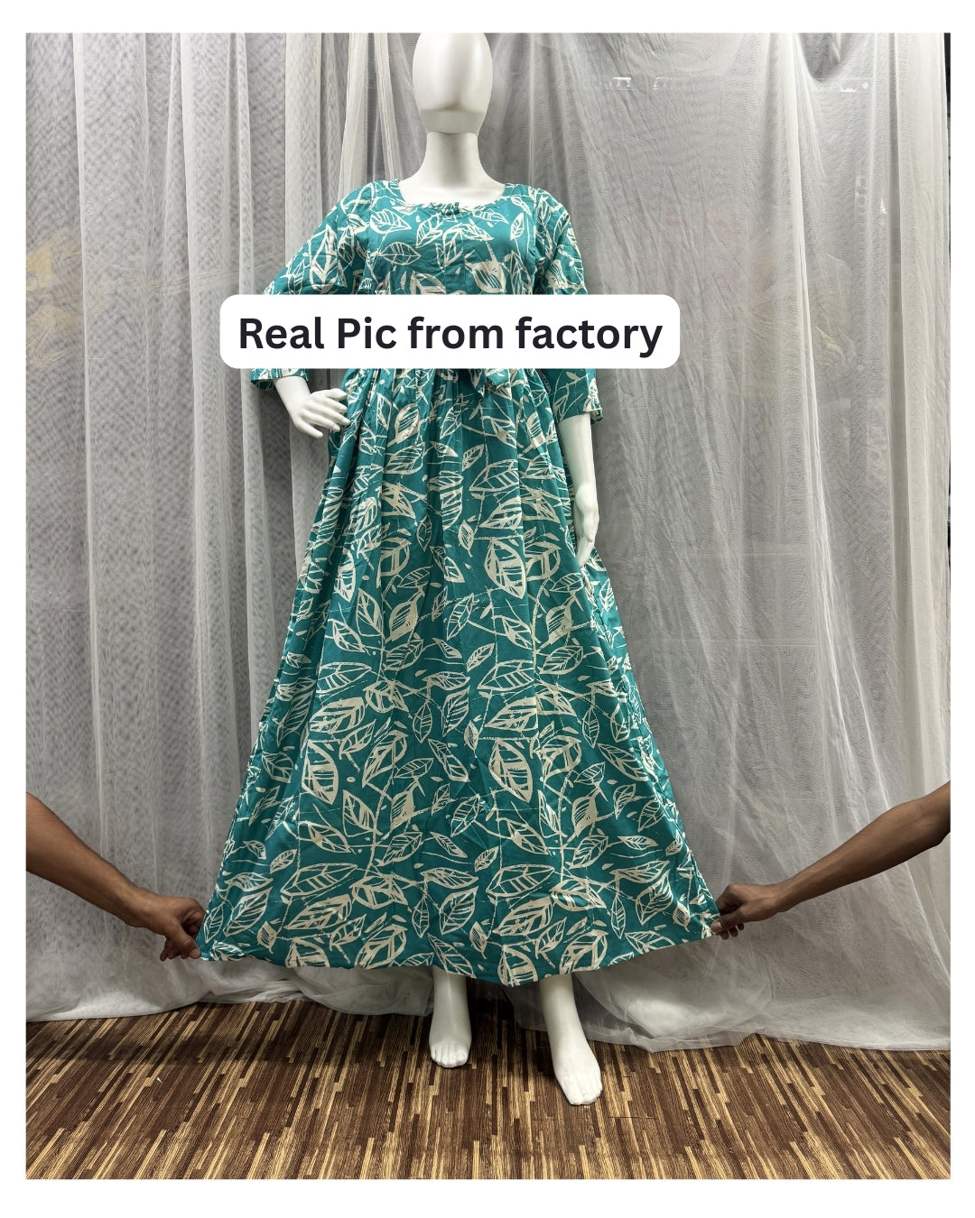 Sea Green White Leaf - Maternity Kurti with Feeding Zips - Soft Rayon